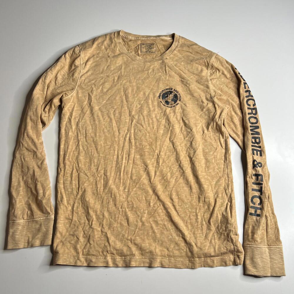 Abercrombie & Fitch Long Sleeve T-Shirt Men’s M Beige Graphic Back Logo‎ Cities